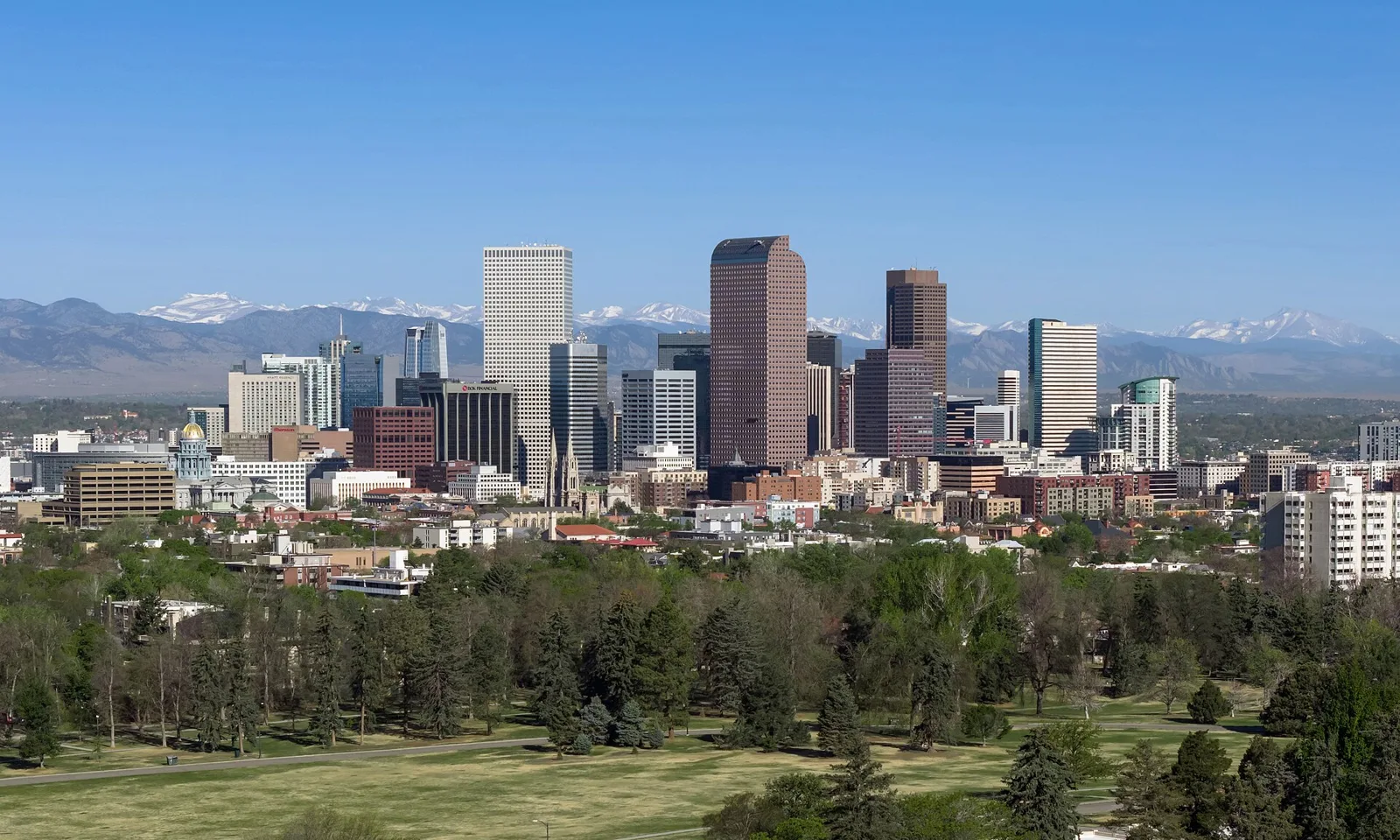 Denver skyline and recognizable city landmarks