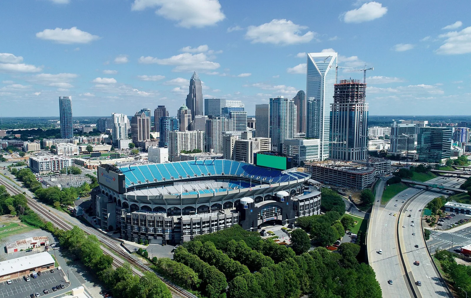 Charlotte skyline and recognizable city landmarks